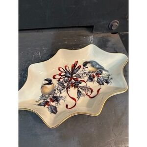 Lenox Winter Greetings Holly Candy Dish Chickadee Bird Gold Rim 6146799